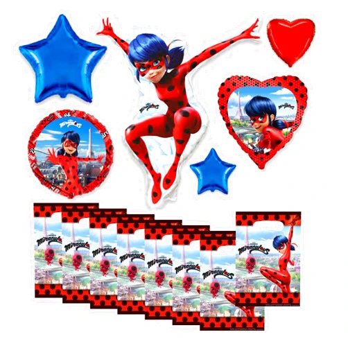 Miraculous Party Supplies Miraculous Ladybug Ballons Pack with Favor Treat Bags Birthday Decoration