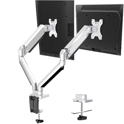 MOUNTUP Dual Monitor Desk Mount, Die-Cast Aluminum Fully Adjustable Double Monitor Arm with Gas Spring, Computer Monitor Stand Fits 2 Screen 17 to 32 inch - Each Arm Holds up to 17.6LBS, MU0024