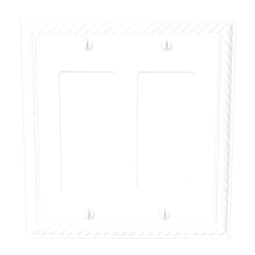 Questech Decor Double Rocker Light Switch Cover, 2-Gang Electrical Wall Plate, Double Switch Decorator Standard Size GFCI Receptacle Cover, Decorative Rope Edge, Bright White Polished