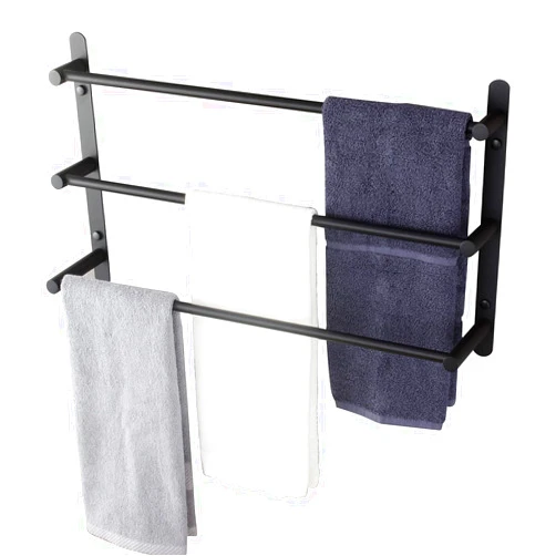 KOKOSIRI Bath Towel Bars Matte Black Bathroom 3-Tiers Ladder Towel Rails Wall Mounted Towels Shelves Rack Stainless Steel, B5002BK-L24