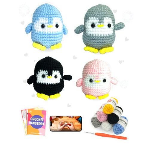 PAITIN Crochet Kit for Beginners – DIY Penguin Crochet Craft Project, Easy Handmade Yarn Art Kit for Adults with Step-by-Step Video Tutorial