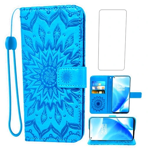 Asuwish Phone Case for Oneplus Nord N200 5G Wallet with Tempered Glass Screen Protector and Leather Slim Flip Cover Card Holder Stand Cell Accessories One Plus N 200 1plus One+ 1+ N2005G Women Men Blue