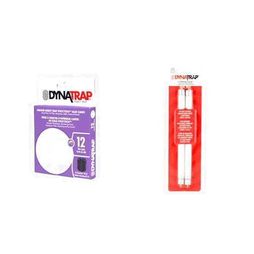 DynaTrap 21523 Replacement StickyTech Glue Boards and 32050 6-Watt UV Bulbs for Mosquito & Insect Traps - 12 Pack and 2 Bulbs