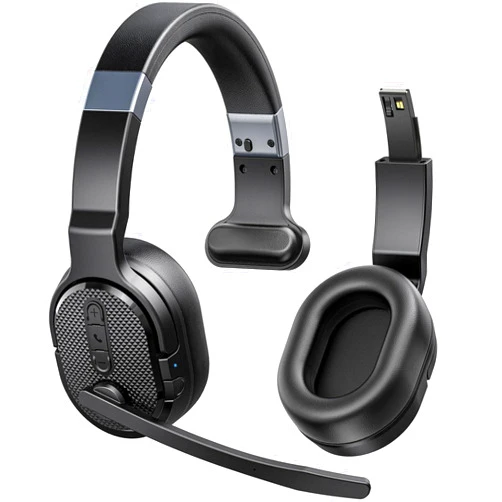 COSMUSIS Trucker Bluetooth Headset, Wireless Headsets with Noise Cancelling Microphone, 40+Hrs HD Talktime Bluetooth Headphones with Detachable Earpad/Single+Dual Mode for Office/Driving/Home
