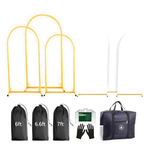 Lrrtwer Arch Backdrop Stand and Cover Set (7.2ft,6.6ft,6ft) Metal Arch Frame Stand Gold, Wedding Birthday Party Baby Shower Graduation (White, 7.2Ft+6.6Ft+6Ft)