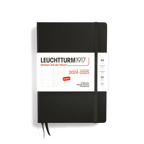 LEUCHTTURM1917 - Weekly Planner and Notebook Hardcover Medium (A5), 18-month, Jul. 2024 - Dec. 2025, English, Black