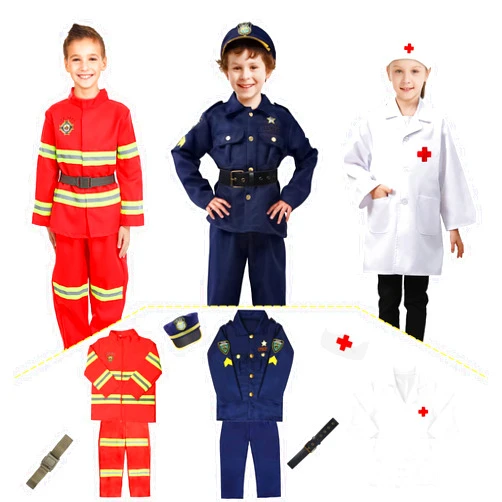 LLESSOO Toddler Dress Up Clothes, Boys Dress Up Costumes for Play, Kids Halloween Costume for Boys, 3 in 1 SET of Police Officer/Firefighter/Doctor Costume for Kids Boys Age 3-8 Years Old Pretend Play