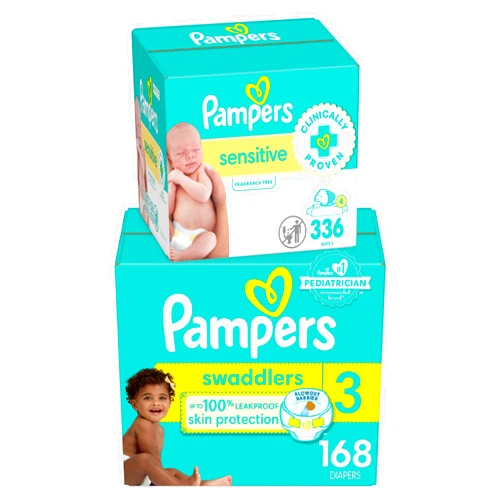 Pampers Diapers Size 3, 168 Count and Baby Wipes - Pampers Swaddlers Disposable Baby Diapers and Water Baby Wipes Sensitive Pop-Top Packs, 336 Count (Packaging May Vary)