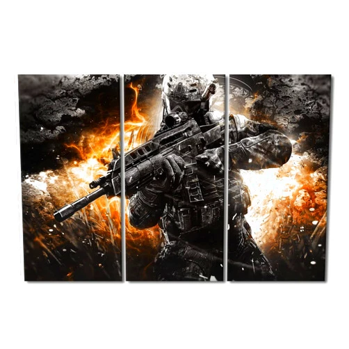 TUMOVO Special Forces Wall Art for Bedroom American Soldier Canvas Painting USA Military Large Wall Art for Living Room War Fire Contemporary Home Decor 3 Panels Stretched on Wooden Frame, 60