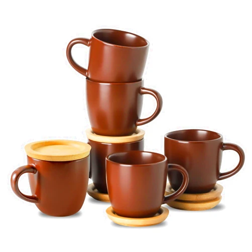 Hasense Stackable Porcelain Mini Espresso Cups and Saucers Set of 6, 4 OZ Ceramic Small Demitasse Espresso Shots Cups with Lids for Nespresso Lungo, Latte, Cafe Mocha and Tea, Brown