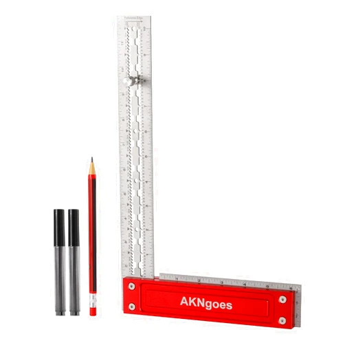 AKNgoes Precision Woodworking Square, Stainless Steel Square with Shoulder Lip, Self Standing for Quick Measurement, Built in Scribe Notches, Framing Tool for Professional Carpentry Use-12 Inch