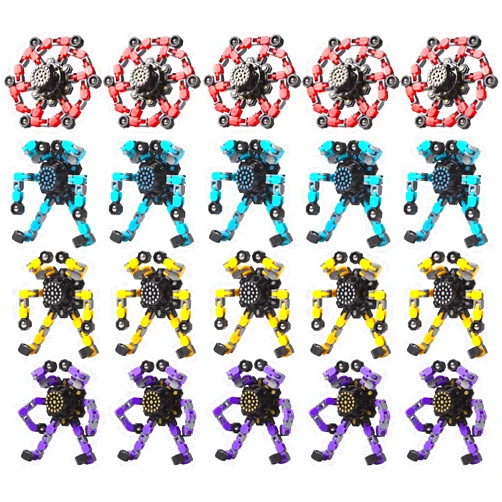 KavrDu 20PCS Transformable Fingertip Gyro Toy,Deformation Chain Robot Deformed Mechanical Spiral Twister Decompression Fingertip Toy Party Favors for Kids