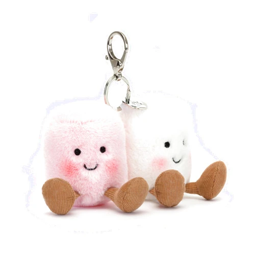 Jellycat Amuseables Pair of Marshmallows Bag Charm, 3.5 inches - Food Plush Keychain - Great Gift Idea