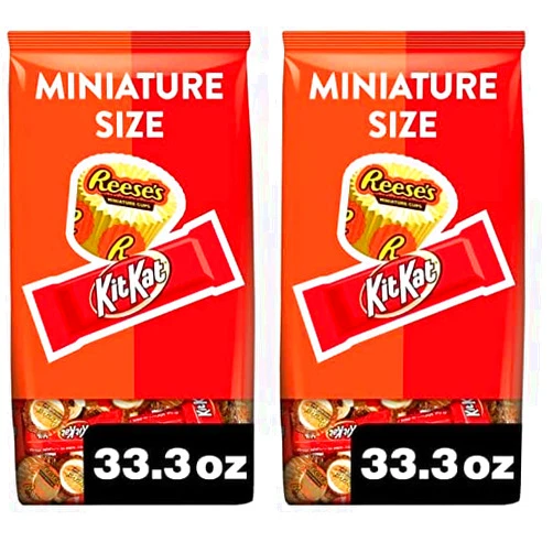 HERSHEY'S KIT KAT and REESE'S Assorted Milk Chocolate Flavored Miniatures, Easter Candy Party Pack, 33.36 oz (Pack of 2)