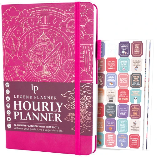 Legend Planner Hourly Schedule Edition – Deluxe Weekly & Daily Organizer with Time Slots. Time Management Appointment Book Journal for Work & Personal Life, Undated, A5 Hardcover – Hot Pink, Gold Foil