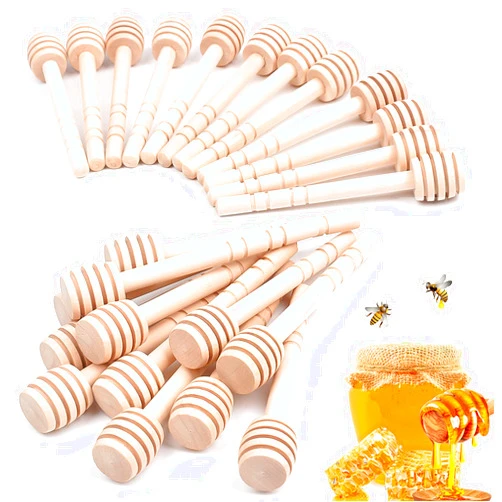 JIABEIUS 24 Pack Mini Wooden Honey Dipper Sticks, 4 Inch Mini Honey Stirrer Stick, for Honey Jar Dispense Drizzle Honey and Wedding Party Gift