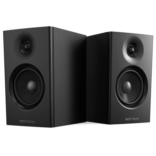 BESTISAN Powered Bluetooth Bookshelf Speakers, 50W Speakers with 4 Inch Woofer for Record Player, Stereo Speakers with RCA/USB in, Subwoofer Output Connection, Ideal Speakers for Turntable, PC and TV