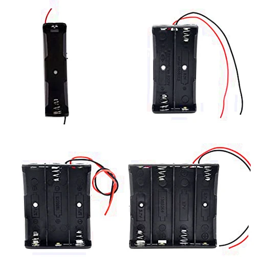 Aokin 4pcs 18650 Battery Holder Bundle with Wire 18650 Battery Holder Case 3.7V, 1/2/3/4 x 3.7V Series DIY Battery Storage Boxes, 1/2/3/4 Slots Black Plastic Batteries Case for 18650 Battery
