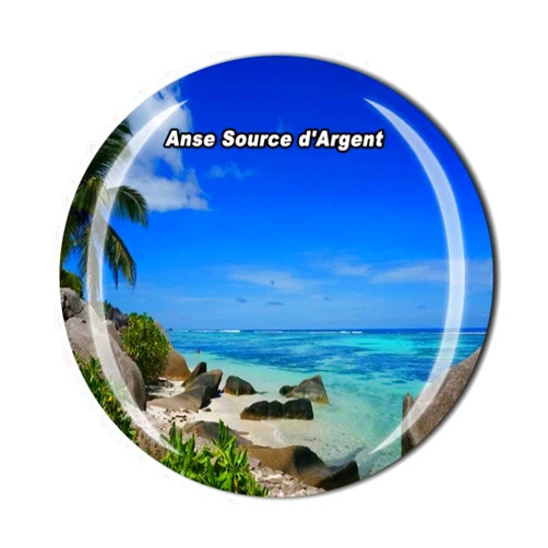 Timefly ANSE Source d'Argent Seychelles Fridge Magnet Crystal Tourist Souvenir Gift Collection Refrigerator Magnetic Sticker