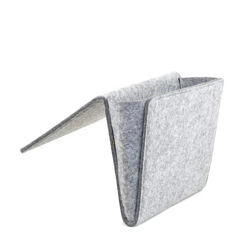 Kikkerland Grey Felt Bedside Pocket Caddy, Large Pocket Felt Storage, Organizer for Magazine Remotes Phone, Storage Bag Pocket for Bunk, Grey