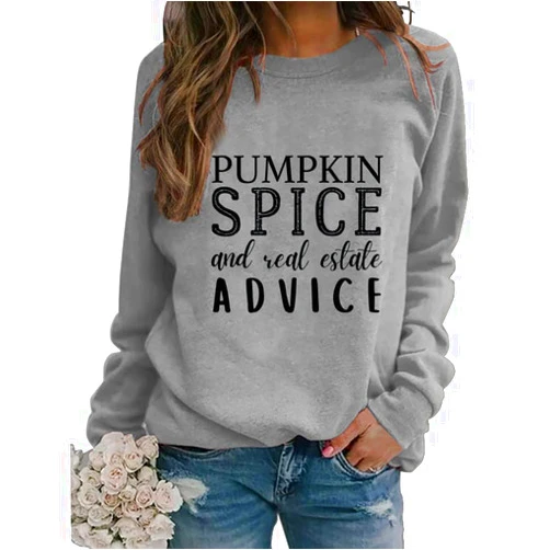 GINESBE Real Estate Sweatshirt, Real Estate Agent Gift, Fall Pumpkin Shirt, Womens Long Sleeve Crew Neck Pullover Tops