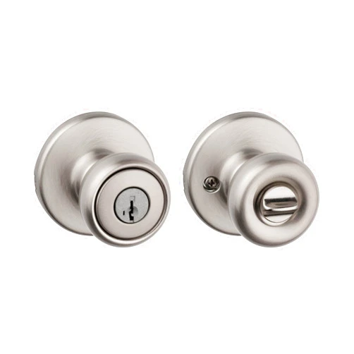 Kwikset Tylo Entry Door Knob with Lock and Key, Secure Keyed Handle Exterior, Front Entrance and Bedroom, Satin Nickel, Pick Resistant SmartKey Rekey Security and Microban