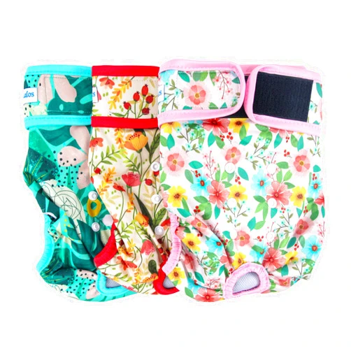 Leekalos Reusable Washable Dog Diapers Female (3 Pack) - Highly Absorbent Doggie Diapers - Size Adjustable Puppy Diapers for Dog Period Panties (Small, Flora)
