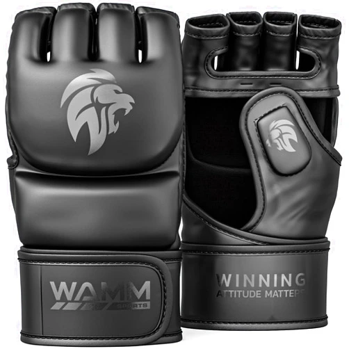 WAMM SPORTS MMA Gloves - for Men & Women - MAXForce EVE Anti-Injury Shock Absorb Boxing Gloves Kickboxing Gloves - Half Finger, Open Palm for Muay Thai, Sparring, Punching Bag