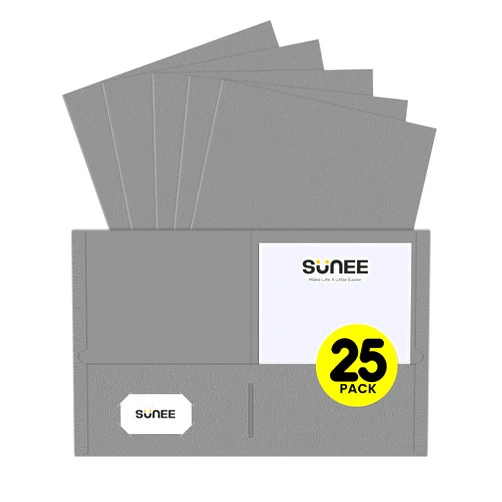 SUNEE Folders with Pockets (25 Pack, Gray), 2 Pocket Folders Fit Letter Size Paper, Paper File Folder for School Office Home Bussiness
