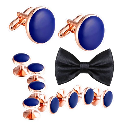 Aienid Stainless Steel Men's Cufflinks and Studs Set Bowtie Black Anniversary Business Classic