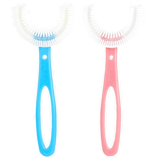 QrBxa U Shaped Kids Toothbrush, Kids Toothbrushes U Shape, 360° Manual Kid Toothbrush with Food Grade Soft Silicone Brush Head
