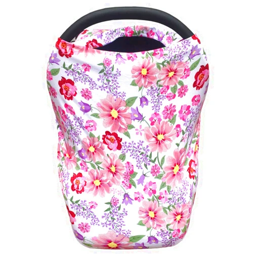 Synrroe Baby Car Seat Canopy Extra Soft and Stretchy Purple and Pink Floral Nursing Cover