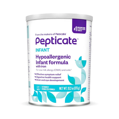 NUTRICIA PEPTICATE Pepticate Baby Formula, Hypoallergenic Powdered Infant Formula for Cow Milk Allergy, with Omega 3 DHA, ARA, Iron & Prebiotics, 13.2oz