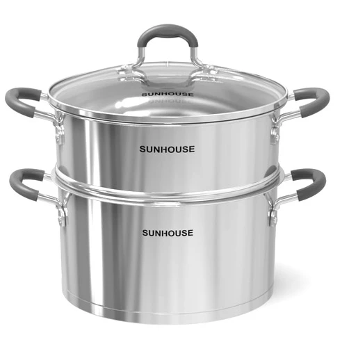SUNHOUSE - 5.5 Quart Multipurpose Stock Pot and Steamer Pot with PFOA-free,18/10 Stainless Steel Steam Pot for Cooking Vegetables, Seafood - Cooking Pot with Lid Suitable for Soups, Stews and Pasta