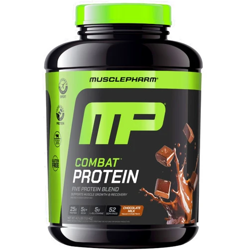 MusclePharm Combat Protein Powder, Chocolate Milk Flavor, Fuels Muscles for Productive Workouts, 5 Protein Sources Including Whey Protein Isolate & Egg Albumin, Gluten Free, 4.2 lb, 52 Servings