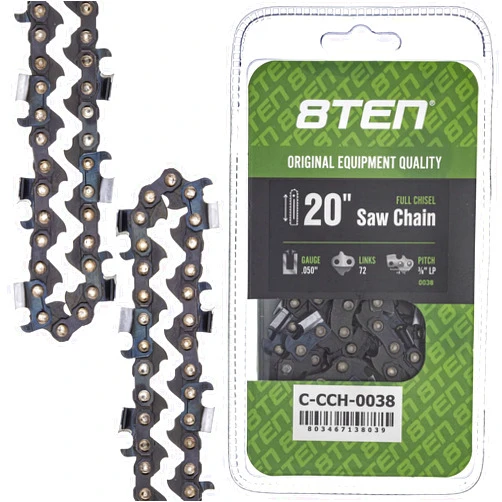 8TEN Full Chisel Chainsaw Chain 20 Inch .050 3/8 LP 72DL for Husqvarna 372XP 55 455 Rancher Poulan PP5020AV