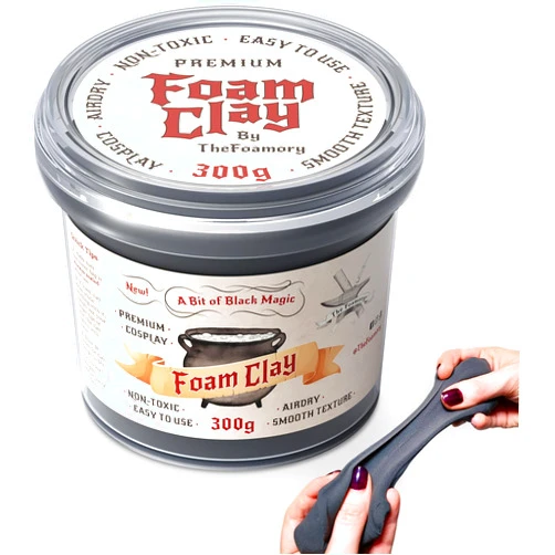 The Foamory Moldable Cosplay Foam Clay (300g Black) High Density Air Dry Clay, EVA Foam Sands Paints Easily, Non-Toxic Safe for Kids, Adults & Crafts