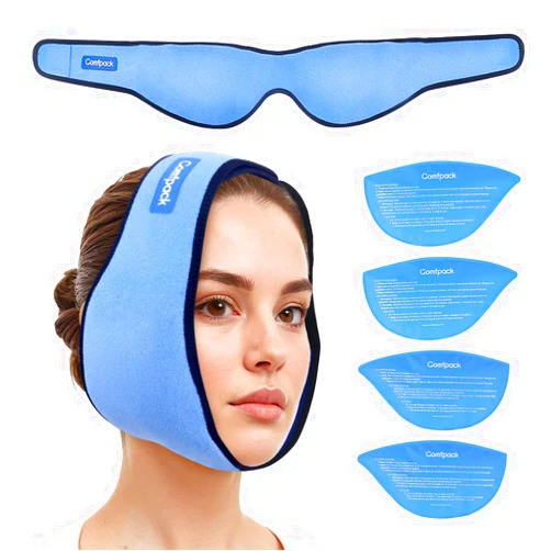 Comfpack Wisdom Teeth Ice Pack Head Wrap, Large Face Ice Pack with 4 Reusable Hot Cold Gel Packs for TMJ Relief, Jaw Pain, Face Swelling, Oral Pain, Cosmetic Injection, Tonsillectomy