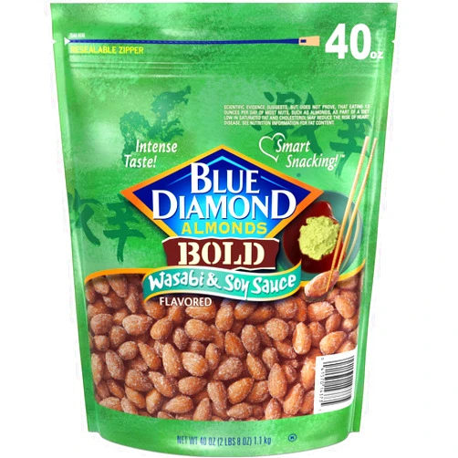 Blue Diamond Almonds Wasabi & Soy Sauce Flavored Snack Nuts, 40 Oz Resealable Bag (Pack of 1)