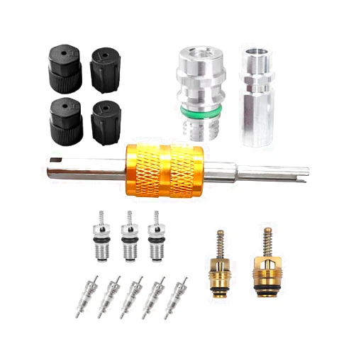 Bittwee 17PCS Car Air Conditioning Valve Core Kit, R12 R134a Vehicle HVAC Valve Stem Cores with Removal Tool, Auto AC Refrigeration Cap Valve Core Assortment Set, Universal for Most Cars