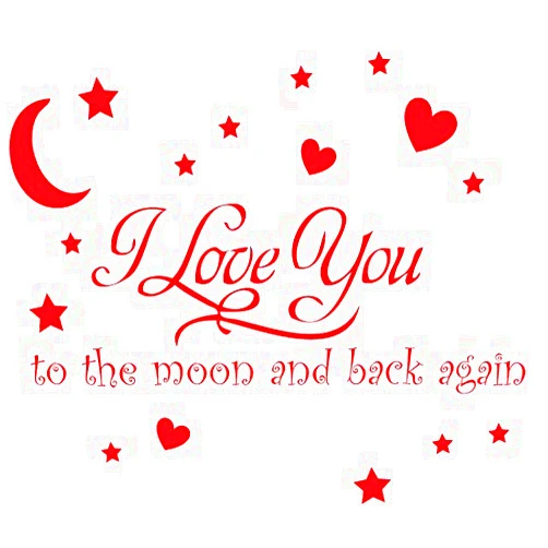 Decaltor I Love You to The Moon and Back Again Wall Sayings Vinyl Art Decal Quote Sticker Home Decal Sty1 (Red)