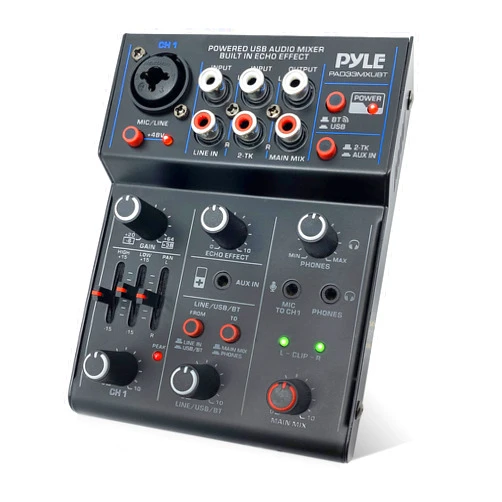 Pyle Professional Wireless DJ Audio Mixer - 3-Channel Bluetooth DJ Controller Sound Mixer w/USB Audio Interface, Combo Jack XLR+6.35mm Mic/Line/Guitar In, 3.5mm, RCA, AUX, Headphone Jack