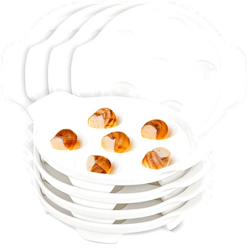 Xinnun 8 Pieces Ceramic Escargot Plates Bulk White Escargot Baking Dish with 6 Holes Footed Porcelain Snail Plate Oven Safe Ceramics for Mushroom Seafood Home Restaurant Hotel Kitchen
