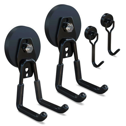 3-H Hook Magnets Heavy Duty 2 Large,2 Small,Magnet Hooks Heavy Duty Without Drill,Magnetic Hooks Heavy Duty for Hanging and Organizing Large Power Tool,Ladder,Chair,Electric Tools(Black)