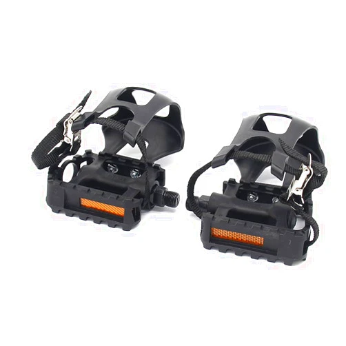 UFANME Bike Pedals, Bicycle Pedals Fitness Exercise Spin Bike with Toe Clips Cage and Straps for Outdoor Cycling and Indoor Stationary Bike 9/16-Inch Spindle Resin/Alloy Bicycle Multi-Purpose Pedals
