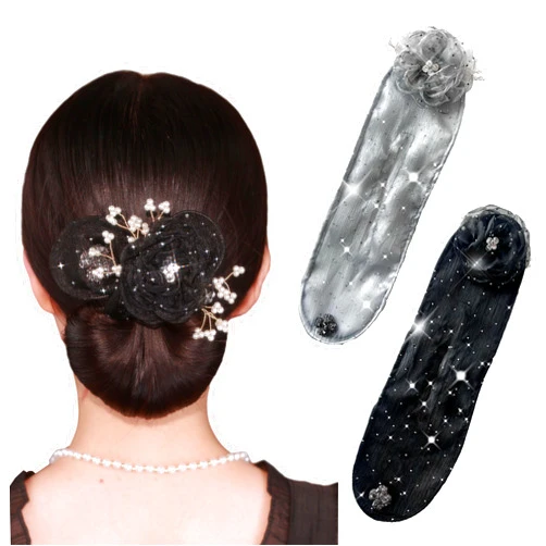 Razulugg 2PCS Hand Embroidered Flowers Deft Bun, Flower Hair Bun Roller Flower Hair Clip, Flower Hair Bun Roller for Long Thick Hair Accessories for Women Girls