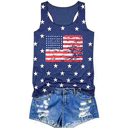 TAOHONG USA Tank Tops Women American Flag Sleeveless Shirt Novelty Graphic 4th July Patriotic Shirt Vest Summer Racerback Top
