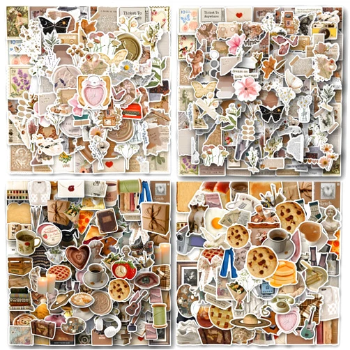 UIZGHGE 200Pcs Vintage Aesthetic Stickers, Cute Retro Journaling Scrapbooking Stickers Pack for Adult Women Teen Grils, Waterproof Vinyl Decals for Water Bottle Laptop Computer Phone Case
