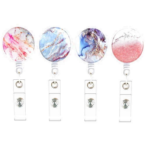 Yuntop 4 Pack Marble Badge Alligator Clip Retractable Reel Id Name Card Holder for Nurse Doctor Office Worker Student Badge Clip Decorative Holders Carabiner Cute Badge Holder for Nursing Worker Pink Blue
