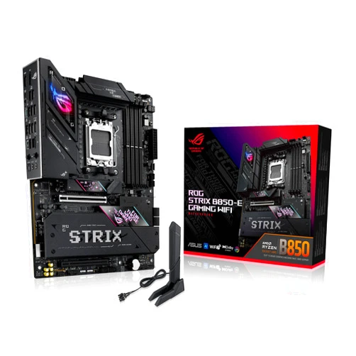 ASUS ROG Strix B850-E Gaming WiFi AMD AM5 B850 ATX Motherboard 16+2+2 Stages, Dynamic OC, Core Flex, DDR5 w/AEMP, WiFi 7, 5X M.2, 5G LAN, PCIe® 5.0, USB4®, USB 20Gbps Type-C®, AI OC, AI Networking
